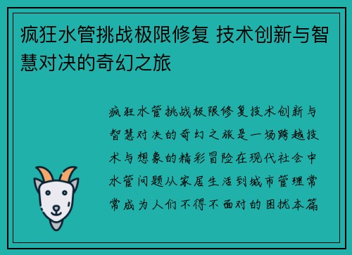 疯狂水管挑战极限修复 技术创新与智慧对决的奇幻之旅